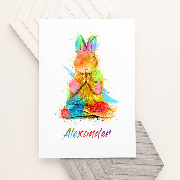 Personalised Watercolour Rabbit Meditation Print