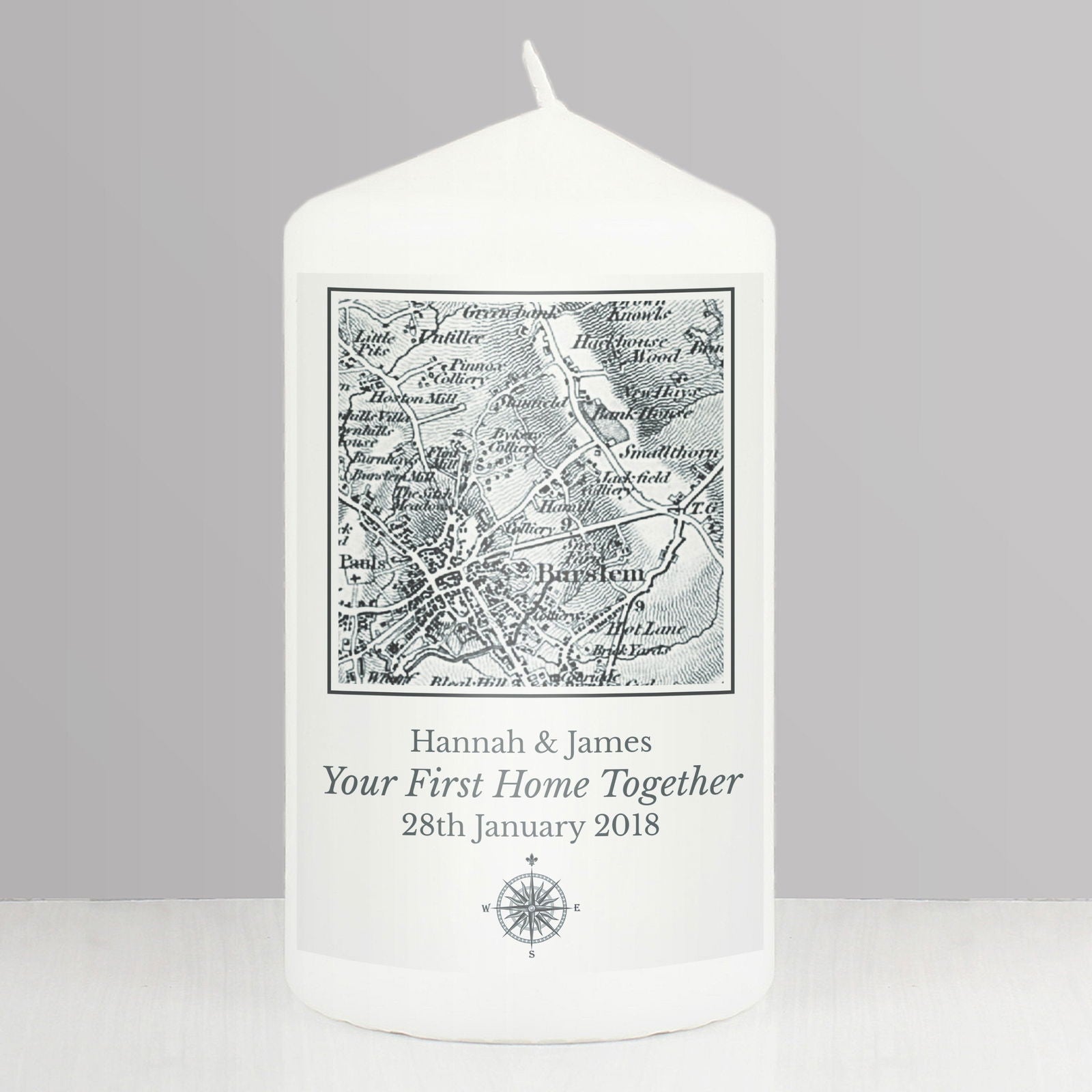 Buy Personalised 1805 - 1874 Old Series Map Compass Pillar Candle from ...