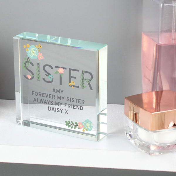 Personalised Floral Sister Large Crystal Token