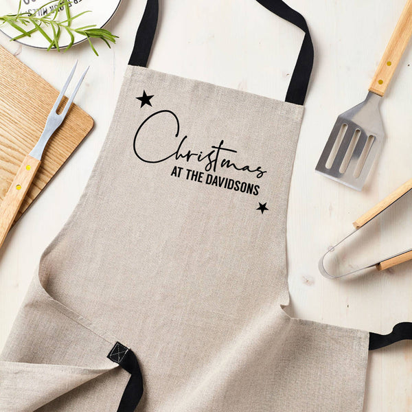Personalised Family Christmas Luxury Linen Apron