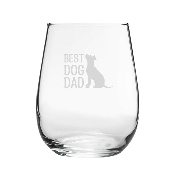 Best Dog Dad - Engraved Novelty Stemless Wine Gin Tumbler