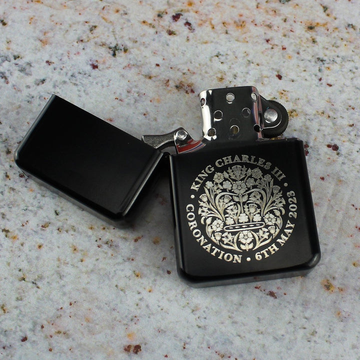 Engraved Commemorative Coronation of the King Black Lighter - Personalised Lighters