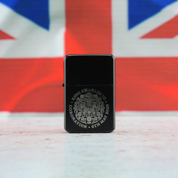 Engraved Commemorative Coronation of the King Black Lighter - Personalised Lighters