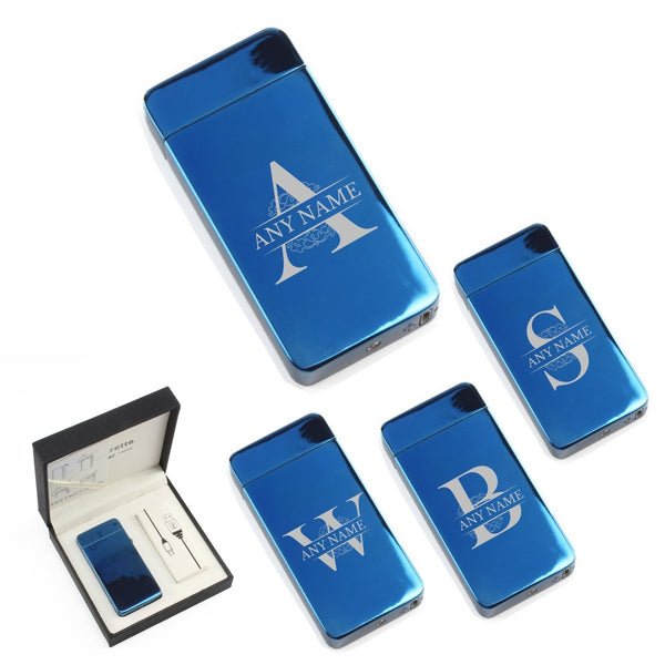 Engraved Electric Arc Lighter, Blue, Any Letter, Gift Boxed