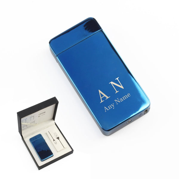 Engraved Electric Arc Lighter, Blue, Initials, Gift Boxed