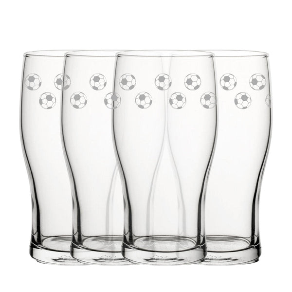 Engraved Football Pattern Pint Glass Set of 4, 20oz Tulip Glasses