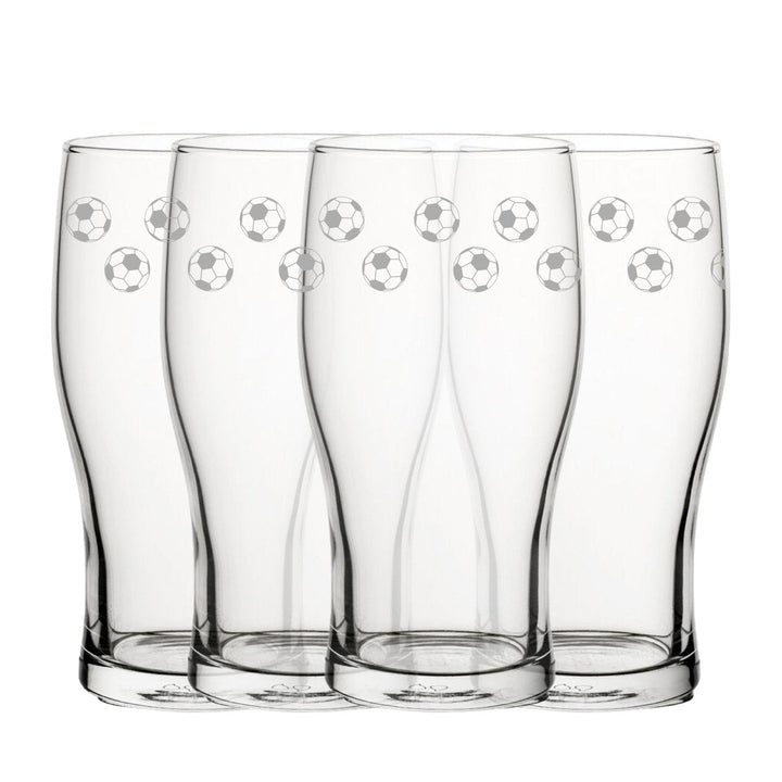 Engraved Football Pattern Pint Glass Set of 4, 20oz Tulip Glasses