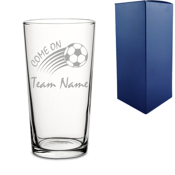 Engraved Football Perfect Pint Glass with Come On Curved Football Design