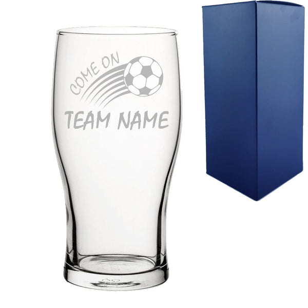 Engraved Football Pint Glass with Come On Curved Football Design