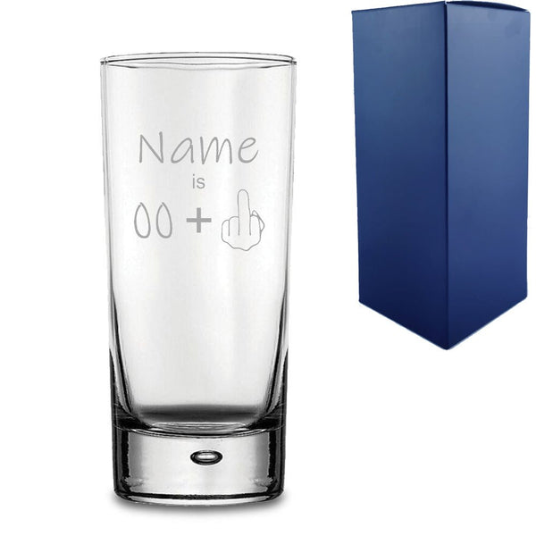 Engraved Funny Bubble Hiball Glass Tumbler with Name Age +1 Design
