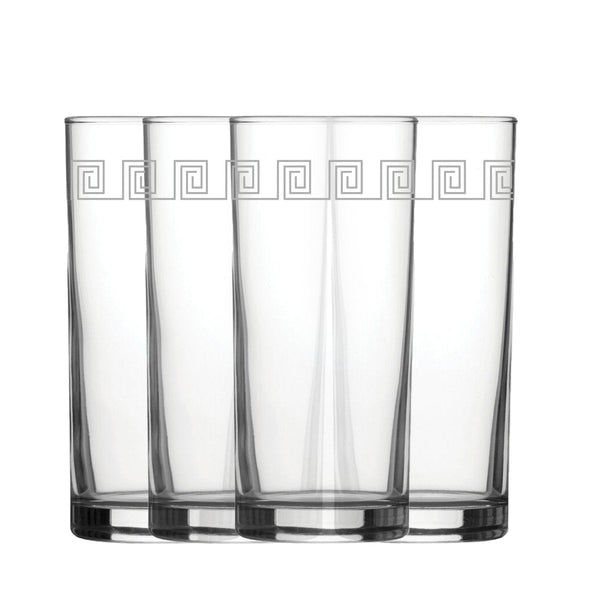 Engraved Geometric Swirls Set of 4 Patterned Hiball 12oz Glasses
