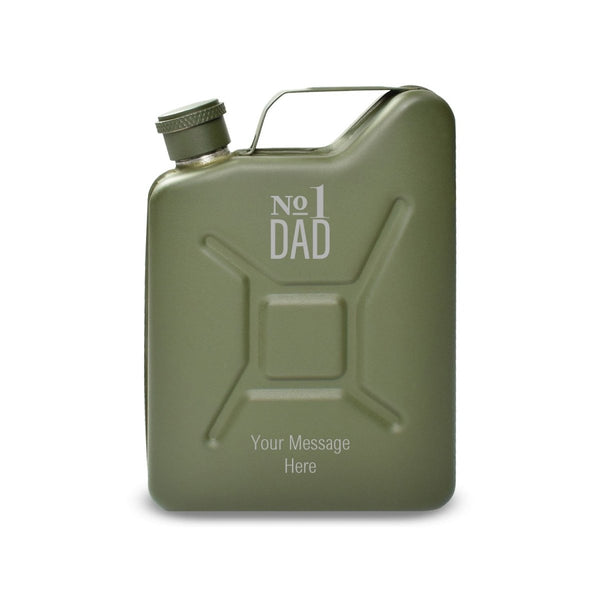 Engraved Green Jerry Can Hip Flask with No.1 Dad Design