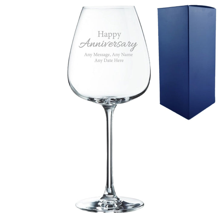Engraved Happy Anniversary Wine Glass, Any Message, 12oz Cepages, Handwritten Design