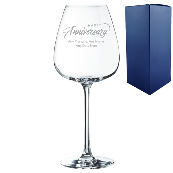 Engraved Happy Anniversary Wine Glass, Any Message, 12oz Cepages, Script Design
