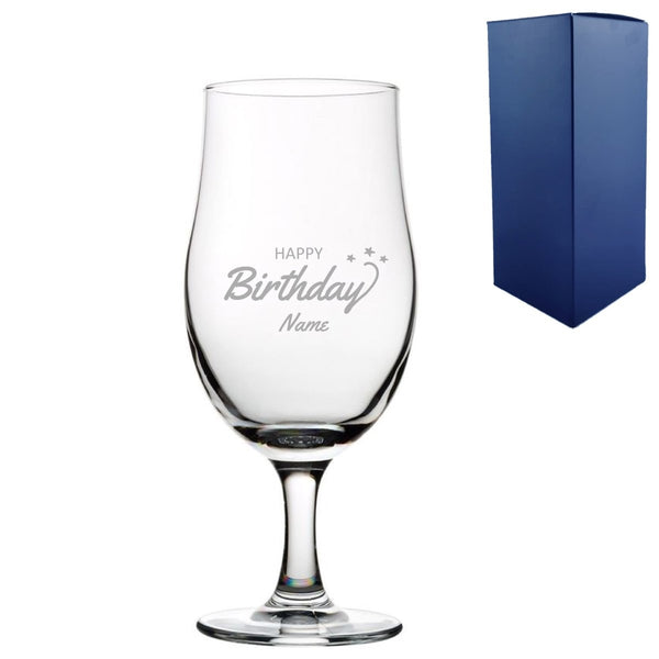 Engraved Happy Birthday Draft Stemmed Beer Glass, Gift Boxed