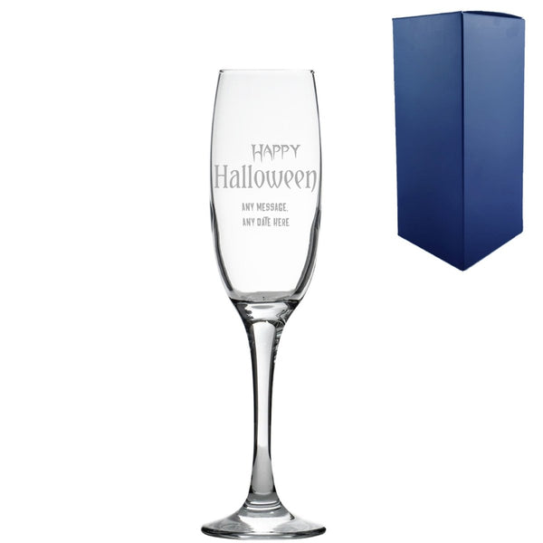 Engraved Happy Halloween champagne flute, Gift Boxed