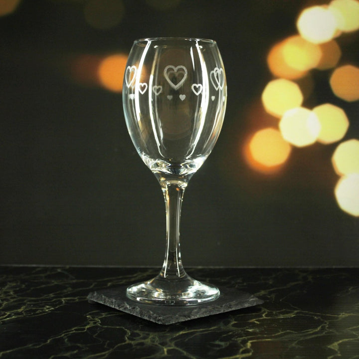 Engraved Hearts Pattern Pure Wine Set of 4 11oz Glasses