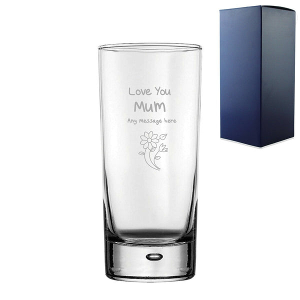 Engraved Hiball 13oz Glass With Love You Mum Flowers Design Gift Boxed