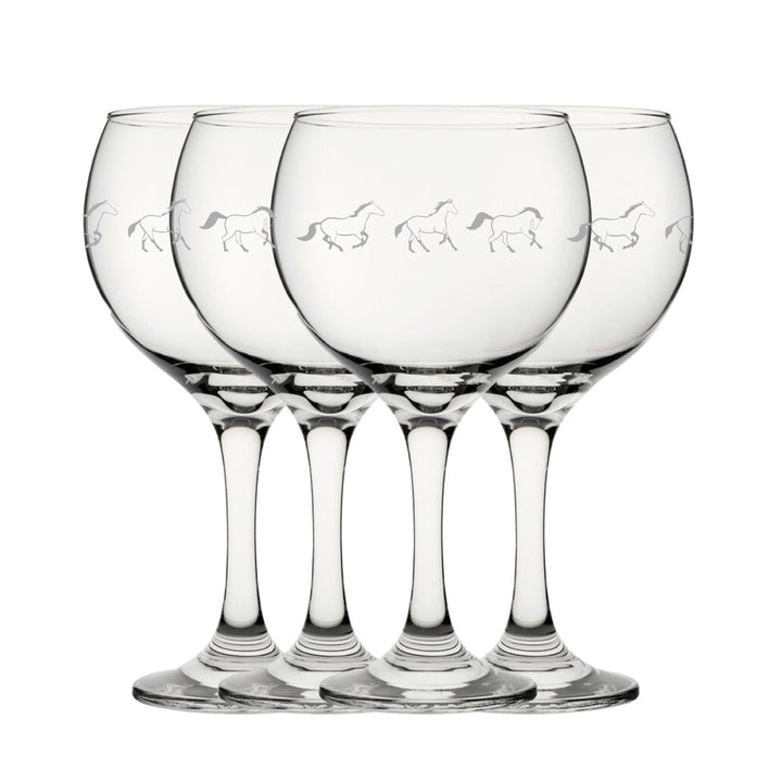 Engraved Horse Pattern Gin Balloon Set of 4 22.5oz Glasses