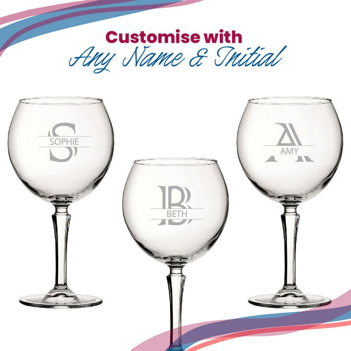 Engraved Hudson Gin Glass, Initial and Name, 650ml, Striped Font