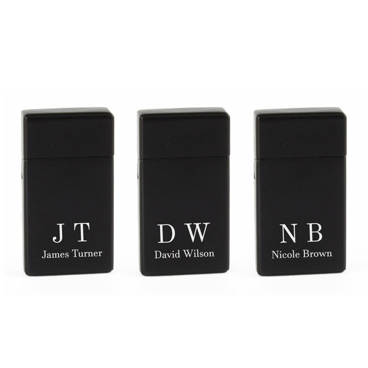 Engraved Jet Gas Lighter Black Initials Gift Boxed