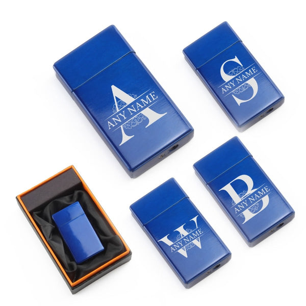 Engraved Jet Gas Lighter Blue Any Letter Gift Boxed