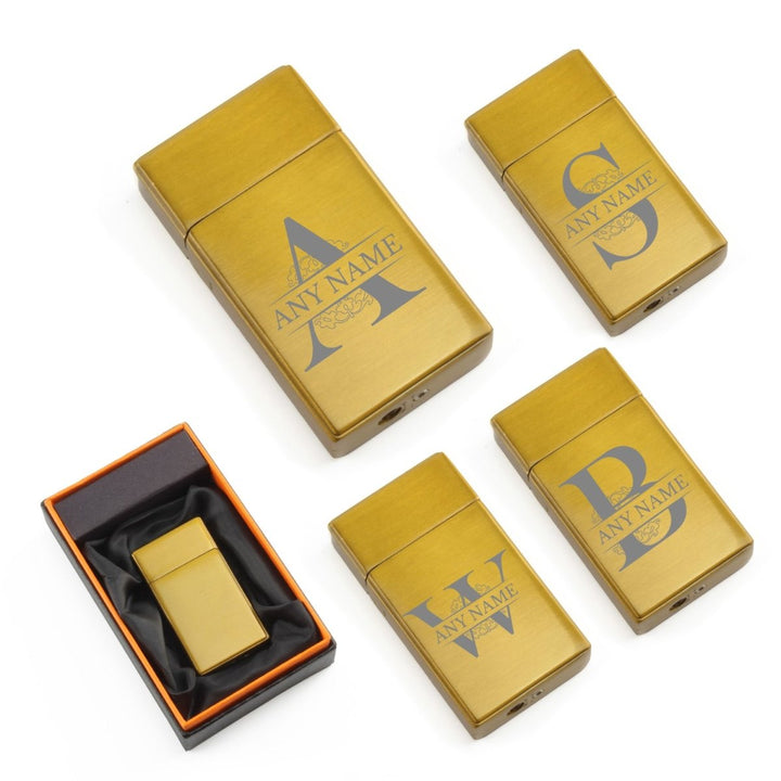 Engraved Jet Gas Lighter Gold Any Letter Gift Boxed