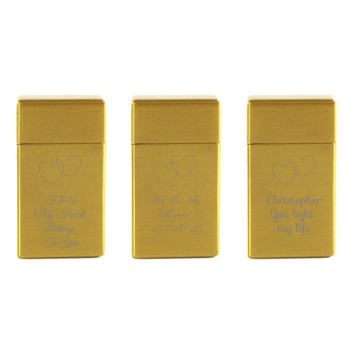 Engraved Jet Gas Lighter Gold Overlapping Hearts Gift Boxed