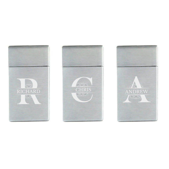 Engraved Jet Gas Lighter Silver Any Letter Gift Boxed