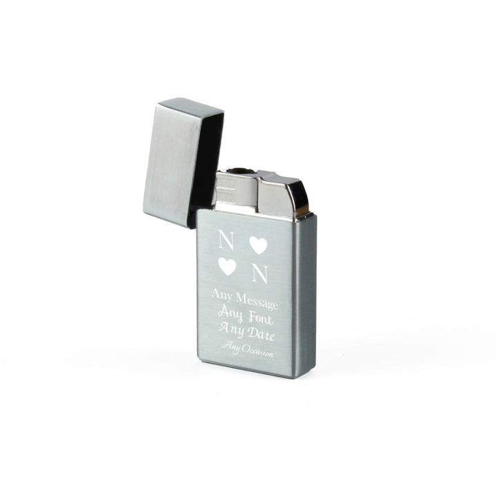 Engraved Jet Gas Lighter Silver Heart Initials Gift Boxed
