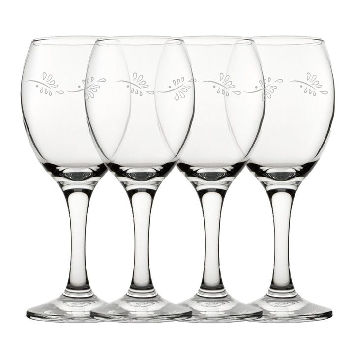 Engraved Leaves Pattern Pure Wine Set of 4 11oz Glasses