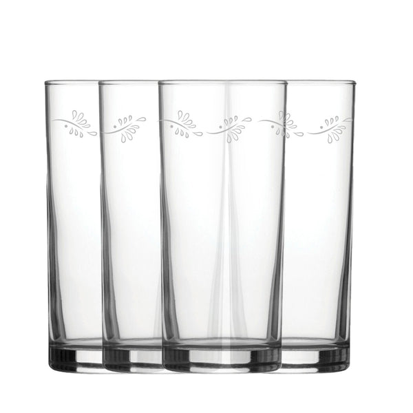 Engraved Leaves Set of 4 Patterned Hiball 12oz Glasses