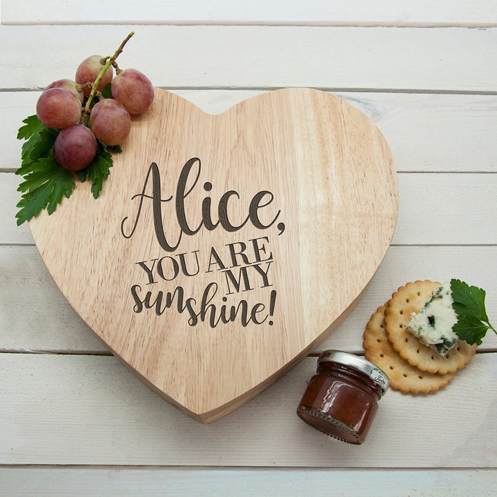 Engraved My Sunshine Oak Heart Cheese Board