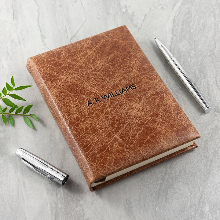 Engraved Natural Tan Leather Notebook