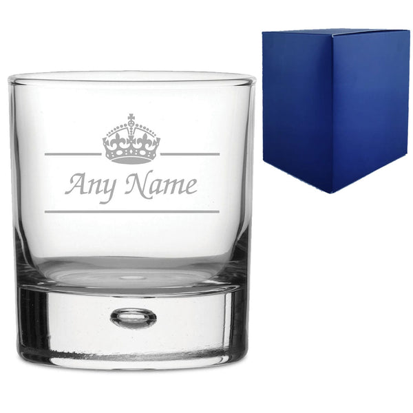 Engraved Novelty 11.5oz Bubble Whisky glass, Name and crown