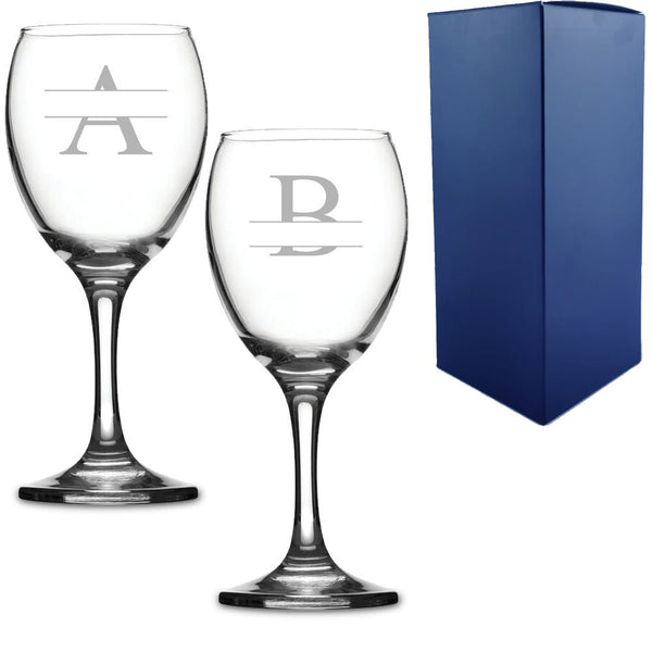 Engraved novelty 9oz Imperial Wine glass with name and initial design