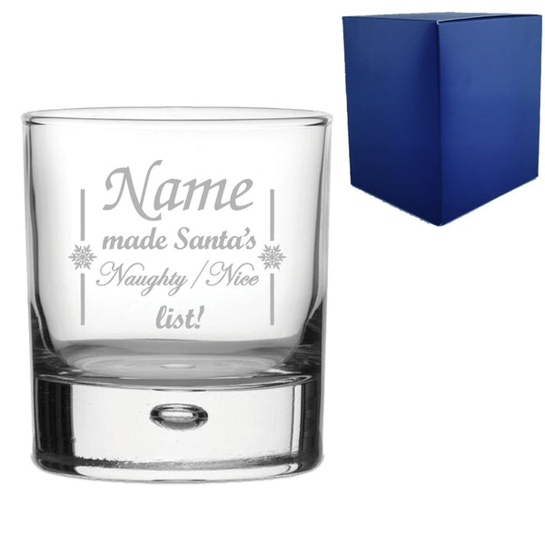 Engraved Novelty Christmas Whiskey Glass "Name made Santa's Naughty/Nice list!" With Gift Box