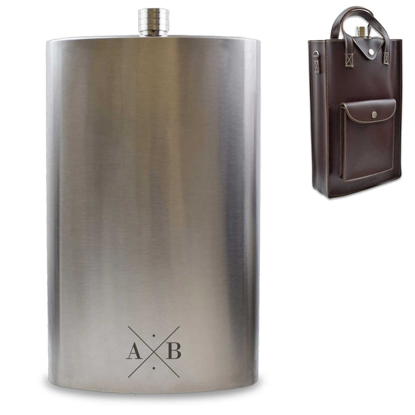 Engraved Novelty Giant 178oz Hip Flask with Cross Initials Design