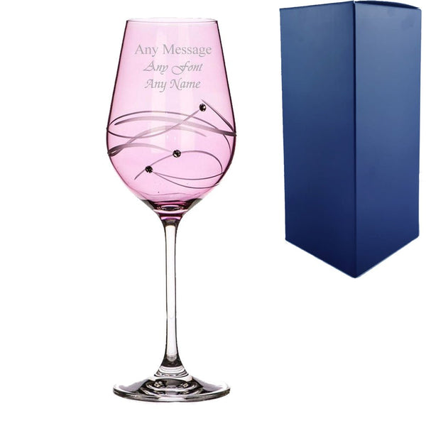 Engraved Pink Diamante Wine Glass with Spiral Design Cutting With Gift Box