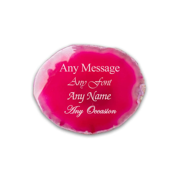Engraved Pink Red Agate Rock Coaster