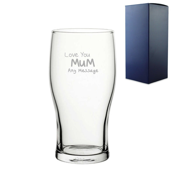 Engraved Pint Glass 20oz With Love You Mum Design Gift Boxed