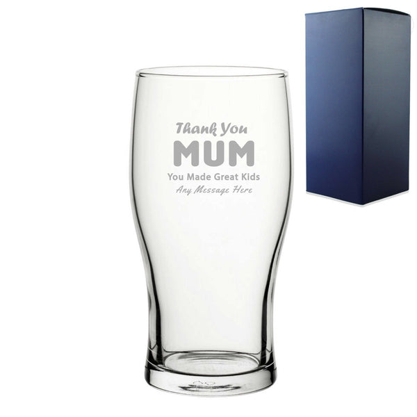 Engraved Pint Glass 20oz With Thank You Mum Design Gift Boxed