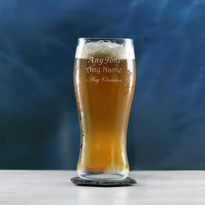 Engraved Pint Glass, Nevis Curved 20oz Beer Glass, Gift Boxed