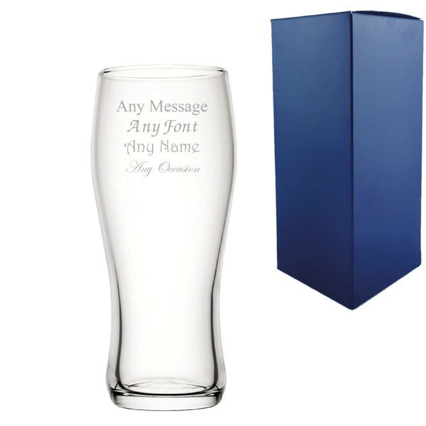 Engraved Pint Glass, Nevis Curved 20oz Beer Glass, Gift Boxed