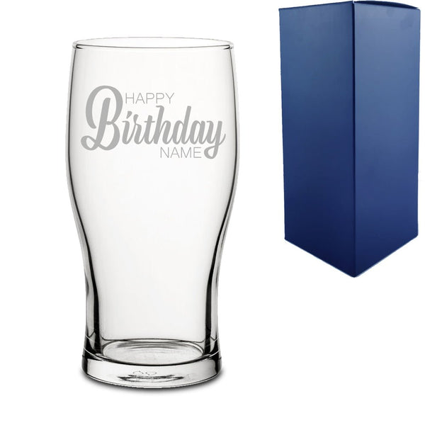 Engraved Pint Glass with Happy Birthday Name Design