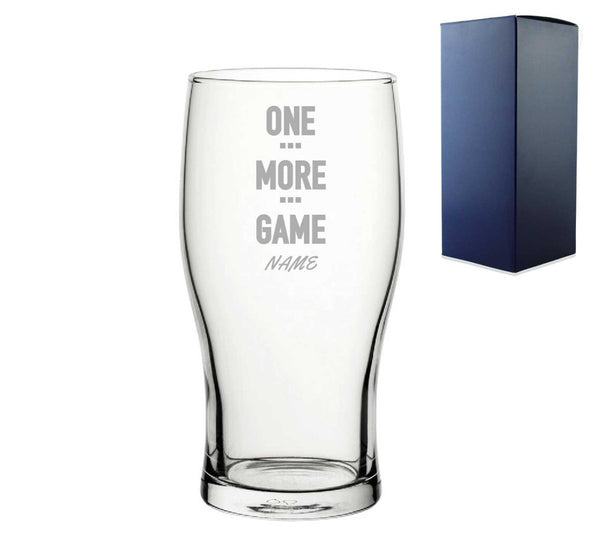 Engraved Pint Glass with One More Game Name Design