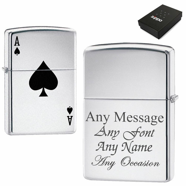Engraved Polished Chrome Lucky Ace Zippo, Official Zippo lighter