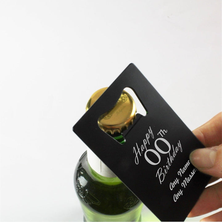 Engraved Portable Wallet Card Bottle Opener Black Happy Custom Number Birthday