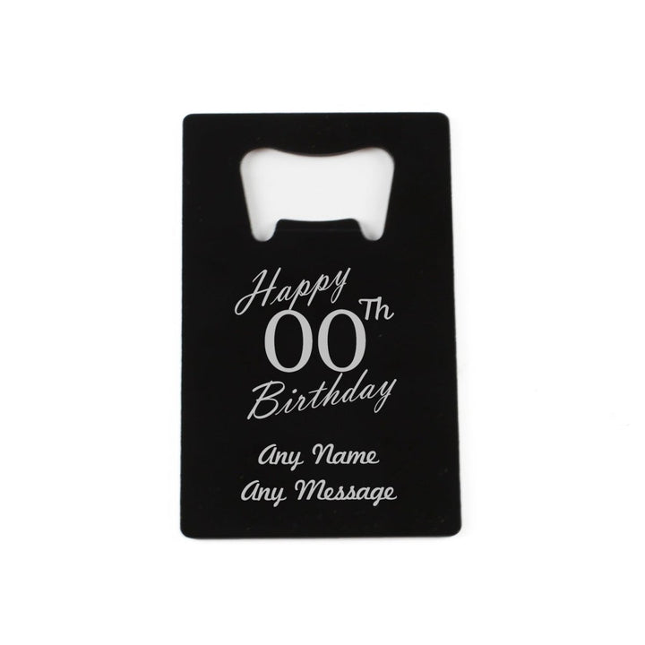 Engraved Portable Wallet Card Bottle Opener Black Happy Custom Number Birthday