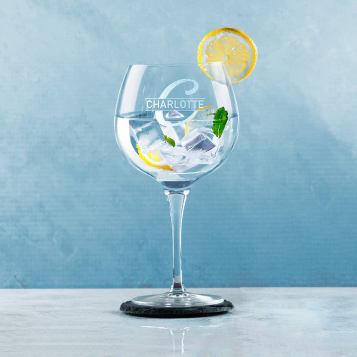 Engraved Primeur Gin Glass, Initial and Name, 680ml, Italic Font